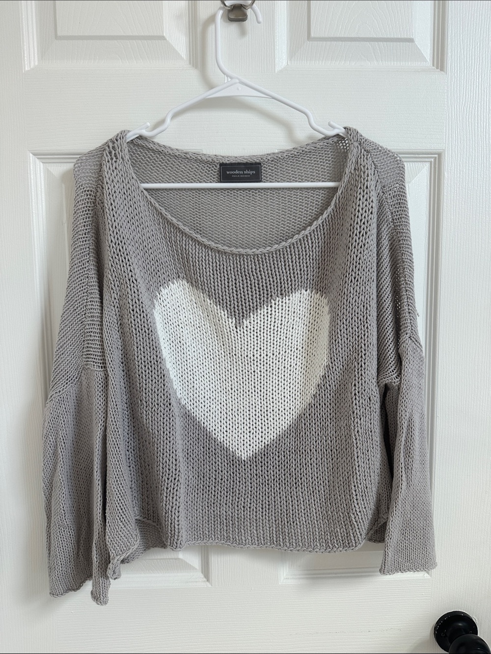 Wooden Ships Gray Scoop Neck Sweater with White Heart